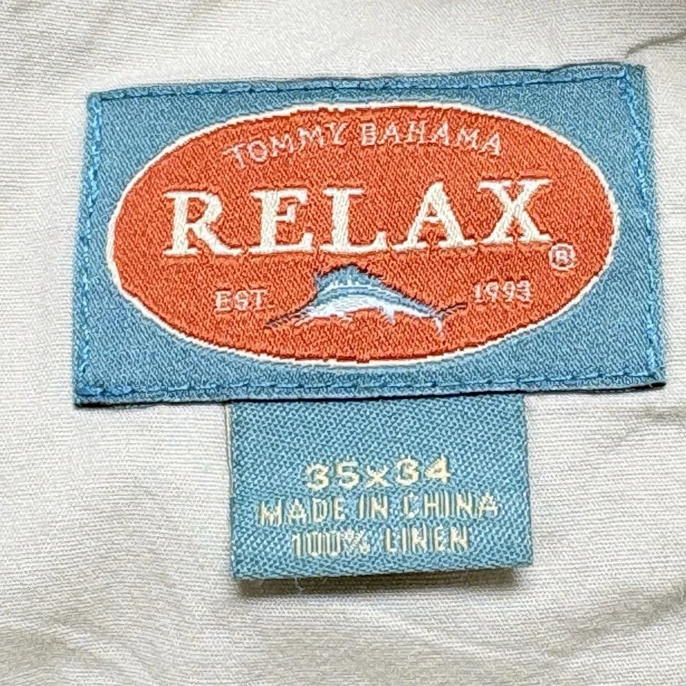 TOMMY BAHAMA Men Relax Fit Linen Straight Pants Sz 35 Ivory Travel Vacation 1A-4